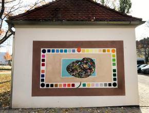 Trafostation künstlerich gestaltet mit Stencil-Elementen