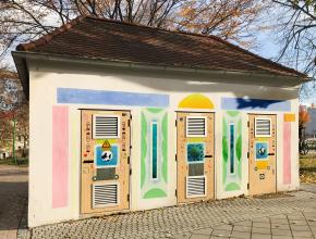 Trafostation künstlerich gestaltet mit Stencil-Elementen