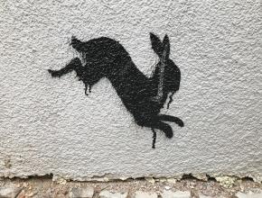 Flüchtender Hase auf Hauswand