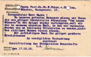 Postkarte (Typo) mit eigenh. Unterschrift
