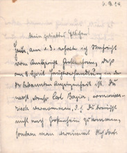 Brief von Max Immelmann an seine Verlobte Elsbeth Neuendorf