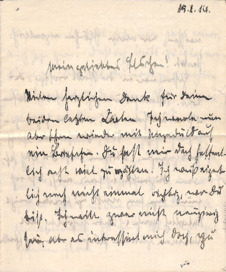 Brief von Max Immelmann an seine Verlobte Elsbeth Neuendorf