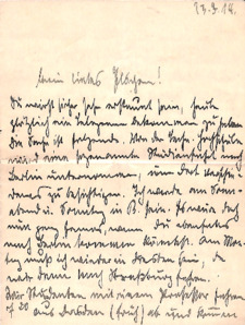 Brief von Max Immelmann an seine Verlobte Elsbeth Neuendorf