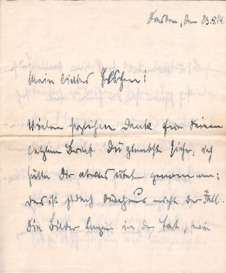 Brief von Max Immelmann an seine Verlobte Elsbeth Neuendorf