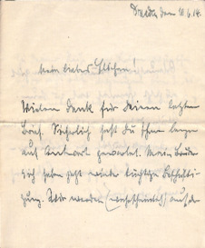 Brief von Max Immelmann an seine Verlobte Elsbeth Neuendorf