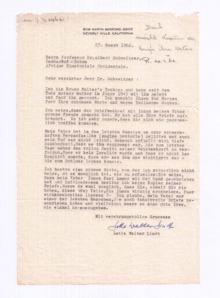 Brief von Lotte Lindt Walter (Tochter Bruno Walters) an Albert Schweitzer