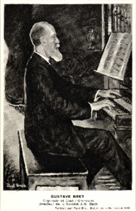 Signierte Postkarte, Gustave Bret, Direkter der Johann-Sebastian-Bach-Gesellschaft, 1947