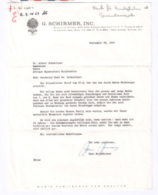 Brief von Hans Walter Heinsheimer an Albert Schweitzer