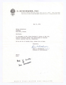 Brief von Hans Walter Heinsheimer an Clara Urquhart