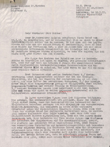 Brief von Dr. Percy, Lambaréné an Dr. Niemann, Typo, 2 S., Lambaréné, 1953