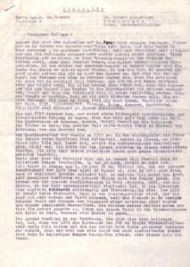 Abschrift eines Briefes von Dr. Schweitzer an Sanitätsrat Dr. Niemann, 2 S., 1953