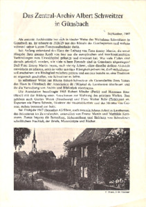 Das Zentral-Archiv Albert Schweitzer in Günsbach, Typo, 4 S., 1969