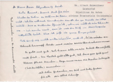 Brief v. Albert Schweitzer an Hans Baur