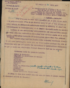 Brief vom Chef des Gesundheitsdienstes Gabun an Albert Schweitzer und die Ärzte der Kolonialtruppen für medizinische Hilfe in Gabun