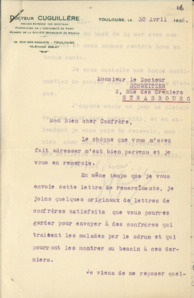 Brief von Dr. R. Cuguillère an Albert Schweitzer
