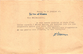Anschreiben zu einer Briefkopie f. E. Martin