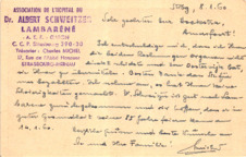 Eigenh. Postkarte mit U., Lambaréné, 1960