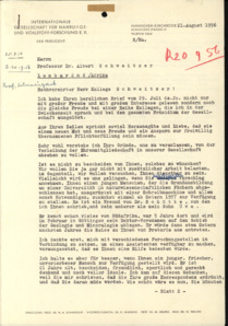 Brief von Prof. Dr. Hans Adalbert Schweigart an Albert Scheitzer