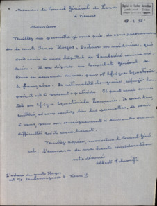 Brief von Albert Schweitzer an den Generalkonsul Frankreichs in Wien