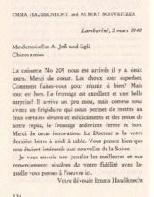 Brief von Emma Haussknecht und Albert Schweitzer an Anna Joss