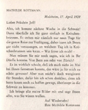 Brief von Mathilde Kottmann an Anna Joss