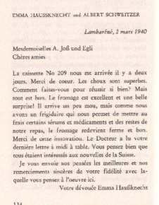 Brief von Emma Haussknecht und Albert Schweitzer an Anna Joss
