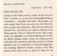 Brief von Helene Schweitzer an Anna Joss