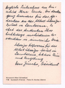 Postkarte von Hans Zürcher an einen unbekannten Empfänger