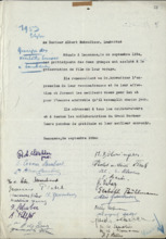 Brief von André Henry an Albert Schweitzer, mit Unterschriften einiger Teilnehmer der Lambarene-Reisegruppen