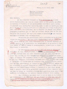 Brief von André Henry an Albert Schweitzer