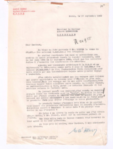 Brief mit Anhängen von André Henry an Albert Schweitzer