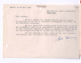 Brief von André Henry an Albert Schweitzer