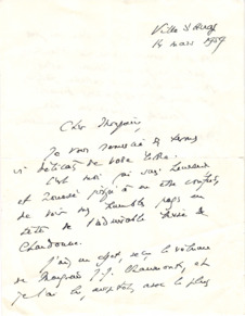Eigenh. Brief mit Unterschrift, Jean Rostand, Ville-d'Avray, 1959