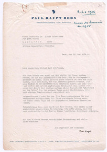 Brief von Paul Haupt an Albert Schweitzer