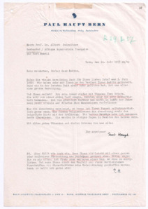 Brief von Paul Haupt an Albert Schweitzer