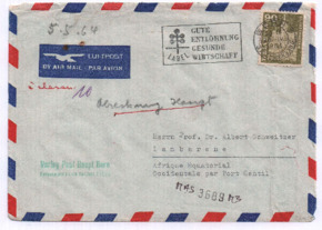 Gelaufenes Briefkuvert von Paul Haupt an Albert Schweitzer