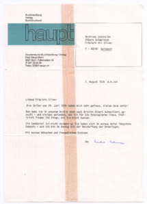 Brief von Max Haupt an Ali Silver