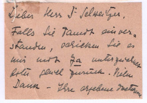 Brief von Dr. Anna Wildikann an Albert Schweitzer