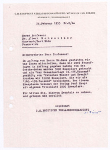 Brief von Georg Sund an Albert Schweitzer