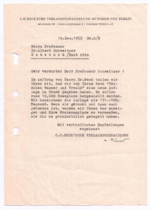 Brief von Georg Sund an Albert Schweitzer
