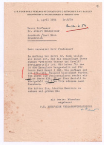 Brief von Georg Sund an Albert Schweitzer