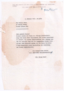 Brief von Georg Sund an The Beacon Press