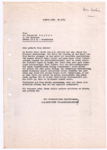 Brief von Georg Sund an Dr. Elisabeth Reynst