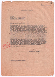 Brief von Georg Sund an den Felix Meiner Verlag
