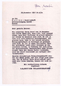 Brief von Georg Sund an die Goethe-Gesellschaft Ortsvereinigung Kassel