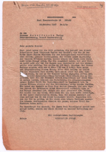 Brief von Georg Sund an den Hermann Schaffstein Verlag