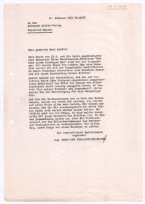 Brief von Georg Sund an den Johannes Kiefel Verlag