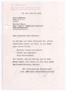 Brief von Georg Sund an Pfarrer Joan Roth