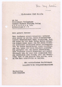 Brief von Georg Sund an das Oldenburger Verlagshaus