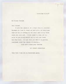 Brief von Albert Schweitzer an Norman Cousins